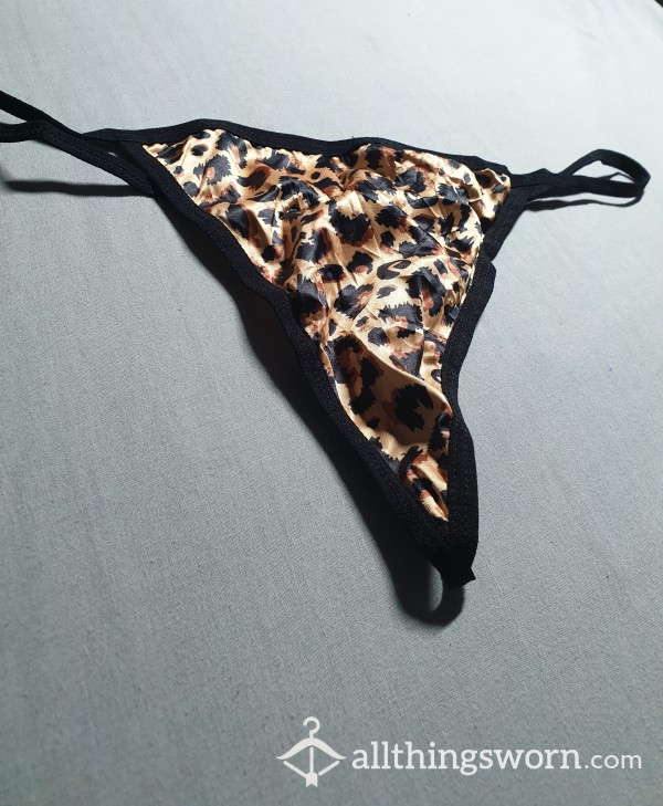 ‼️CLa**ICS!‼️ Satin Feel 🐆 Leopard Print Thong 👅 With Netted Back Triangle