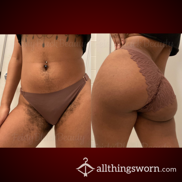 👙 Medium Ash Brown Lace Back Adjustable Bikini Panties 👙 (Ebony, Used Panties, Petite, Hairy, Bush, Hairy Pu**y, Hairy A**, Custom, Strong Scent, Adjustable Straps, Stretchy, Cotton Gusset)