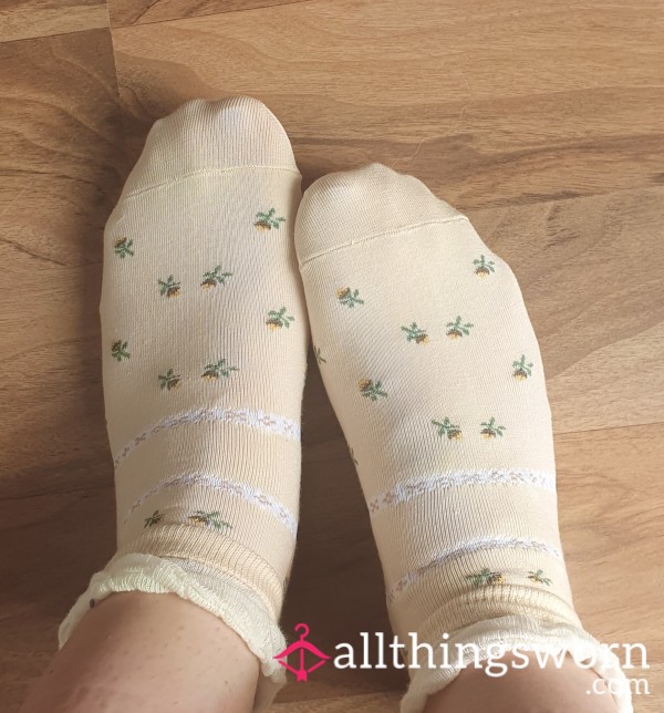 🌻🤎 Light Brown Cotton Socks With Flower Pattern 🤎🌻