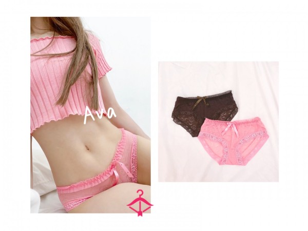 #1-19 HK Lace Pink Bow Bikini Panties