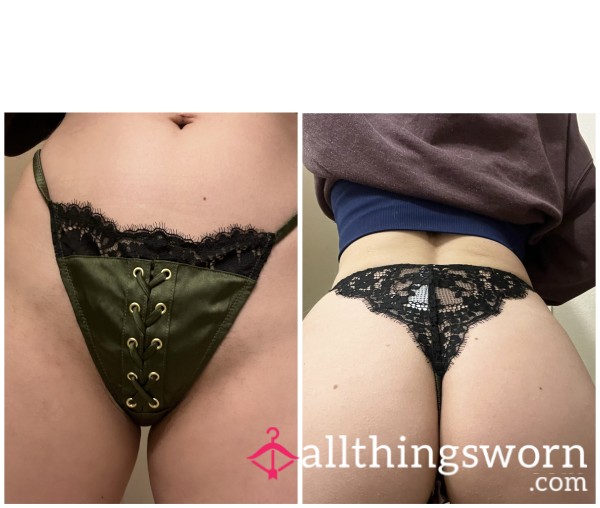 100% Silk And Lace Thong Size M