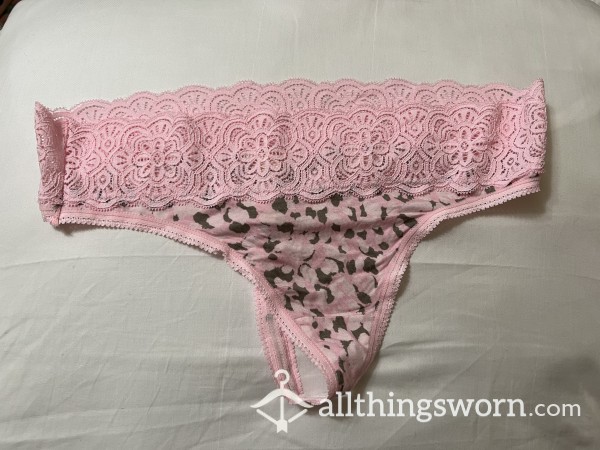 100% Virgin Worn Pink Lace Flor*l Thong Panty