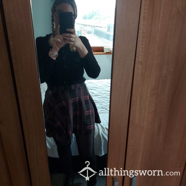 10 Pics In Black Tights And Short Tartan Skirt