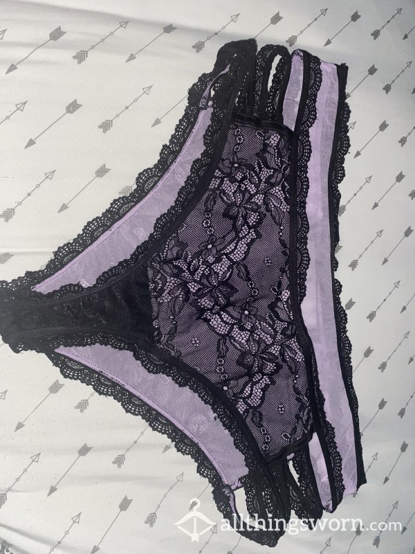 2 Day C*m Covered Torrid Purple And Black Lace/mesh Panties