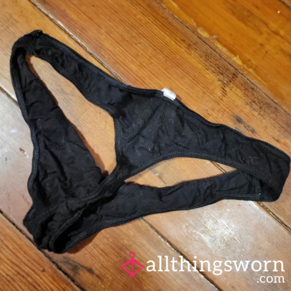 *2 DAYS WORN* BLACK COTTON THONG $27