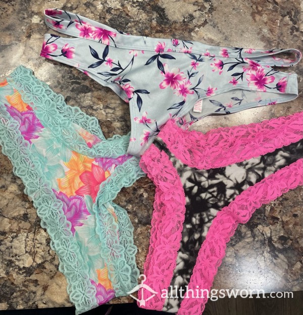 2 Lace Edged Panties & 1 Soft Flor*l Design Panty(all Will Be 24hr Worn)