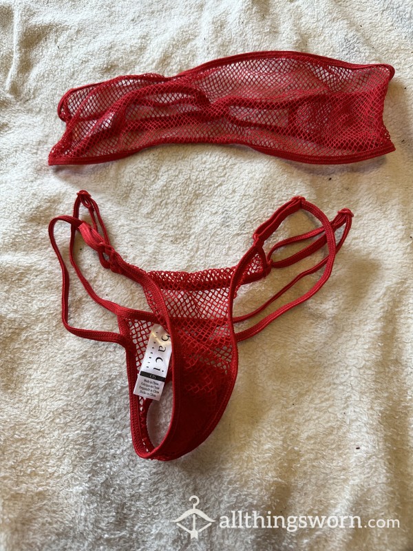 2 Piece Fish Net Bra And Thong Set