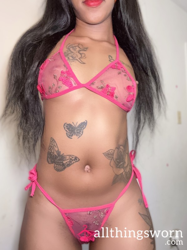 2 Piece Pink Mesh Lingerie