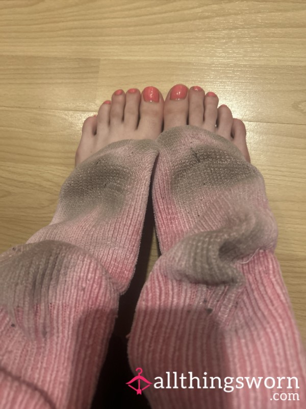 21 Year Olds Dirty Over Worn Pink Slipper Socks