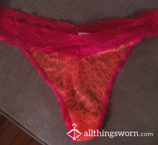 24 Hours Worn Orange And Pink Thong