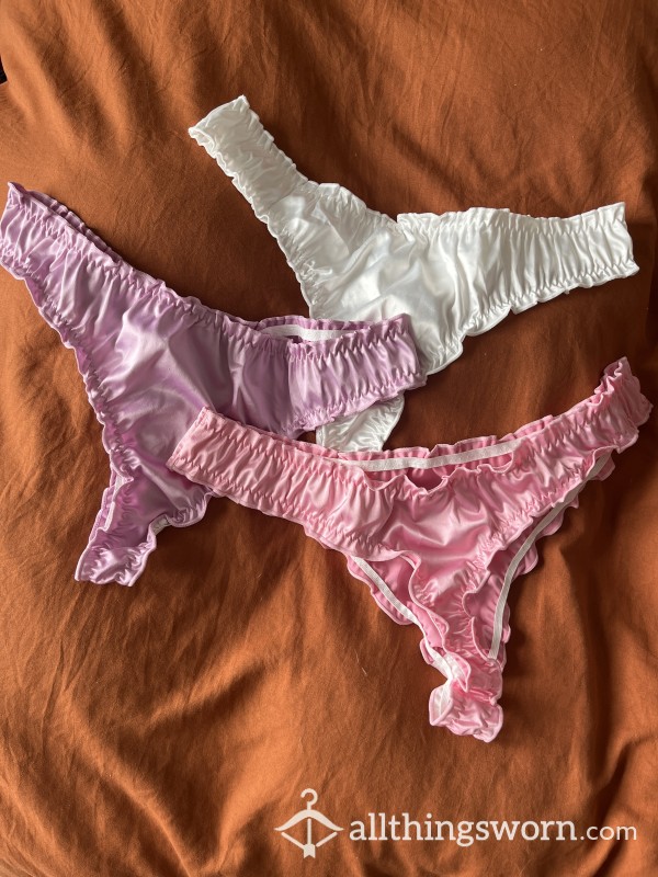 24 Hr Worn Size M (UK10) Satin Ruched Thong