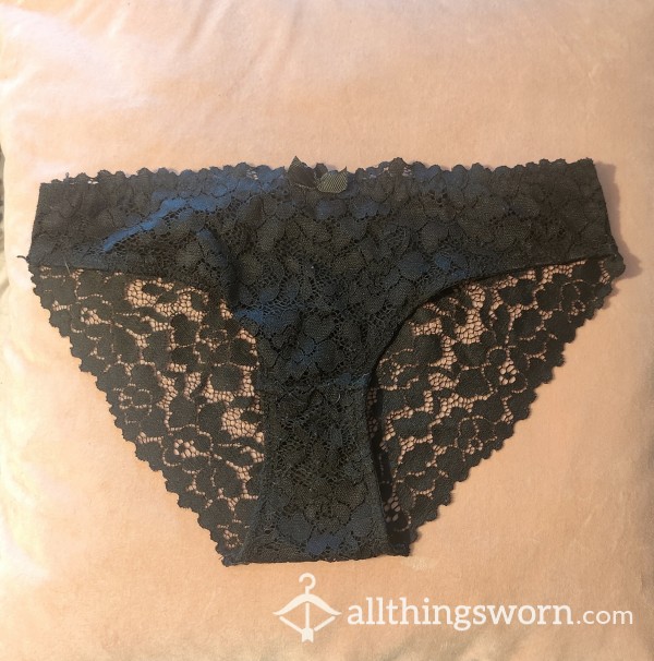 24/48 Hour Worn Black Lacey Briefs