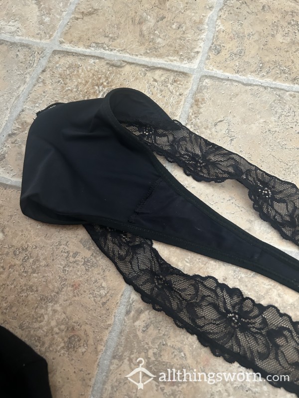 24hour Worn Black Thong Size Uk 18