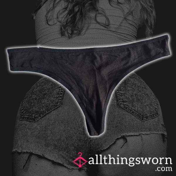 24HR Wear Black Cotton & Elastane Thong With 2 Proof Of Wear Pics!