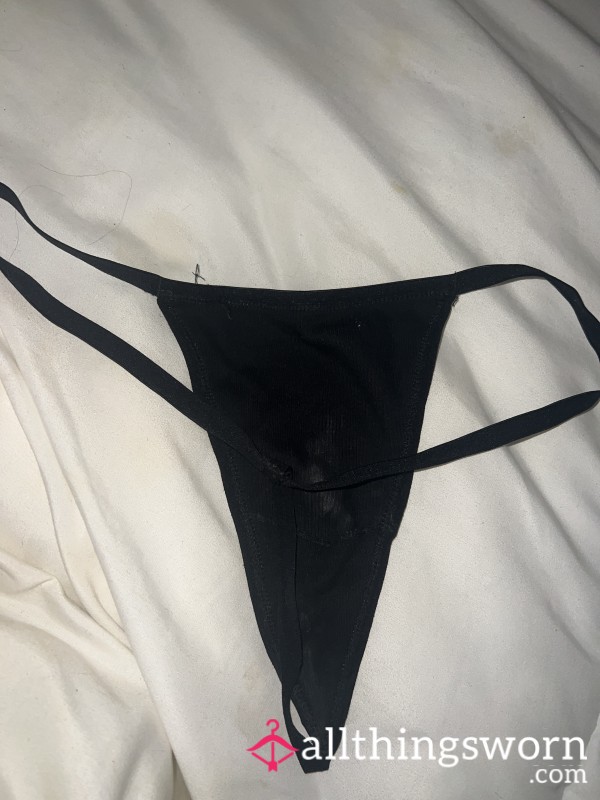 24hr Worn Black Cotton Thong