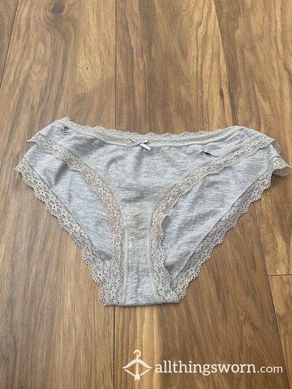 24Hr Worn Light Grey Cotton Panties