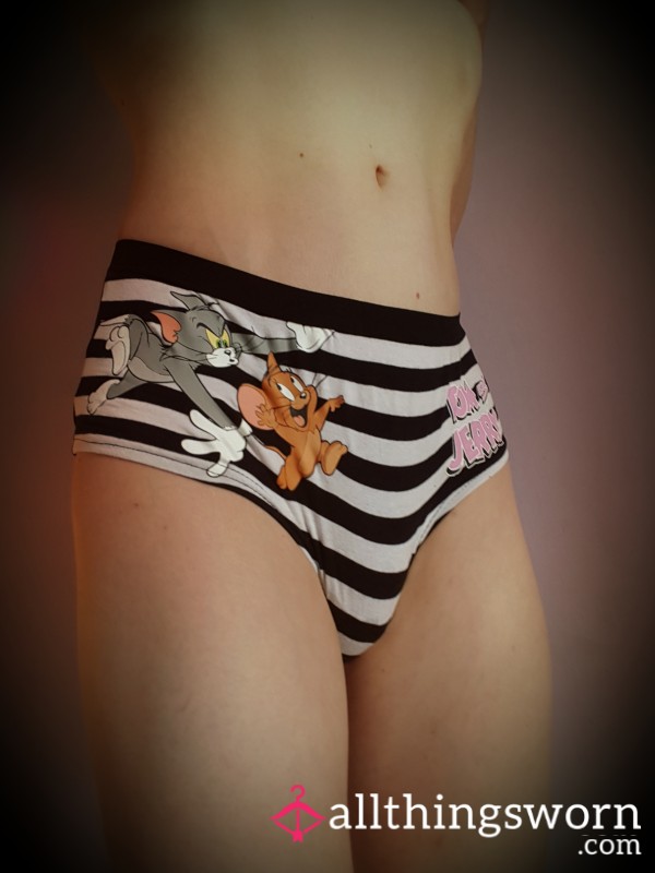 Cute Cartoon Tom & Jerry Striped Panties Worn By Goddess 🐭🐱 😈