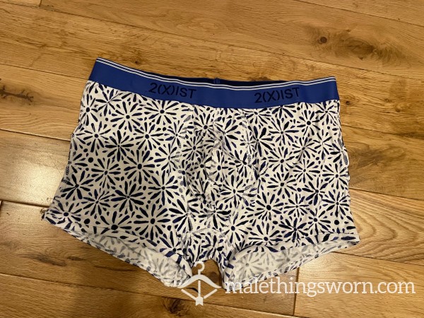 2(X)ist White & Navy Flower Print Boxer Briefs Trunks (M) Funky - Ready To Be Customised For You