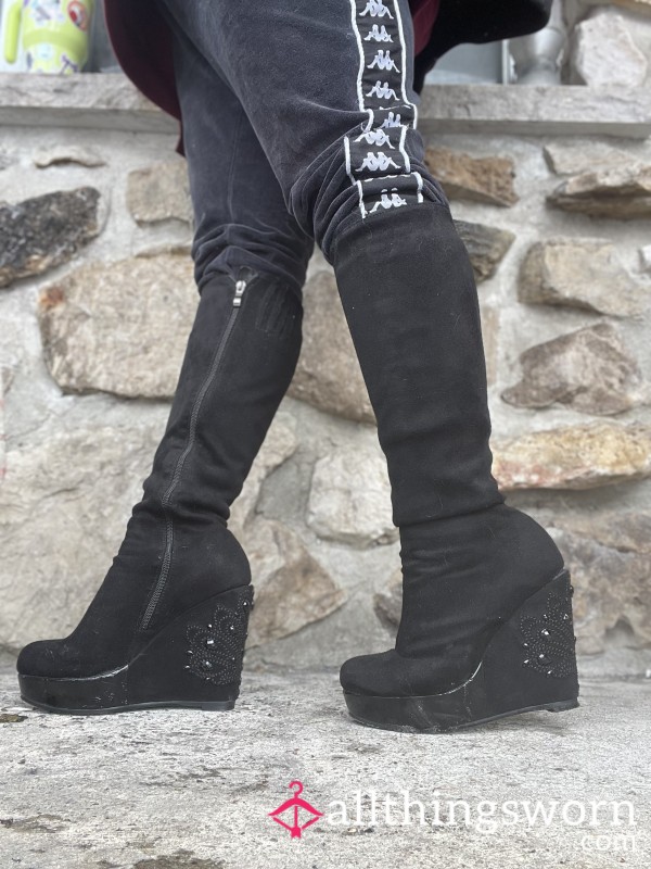 3” Knee High Black Platform Boots