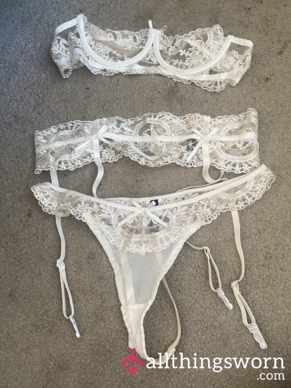 3 Piece Bra, Garter And Panties Set