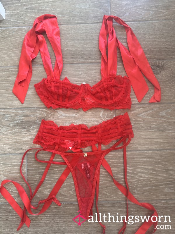 3 Piece Red Lingerie Set