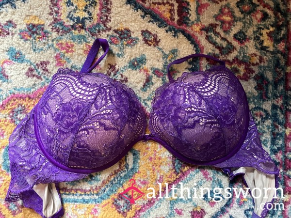 34DD Purple Lace Victoria’s Secret Well Worn Bra