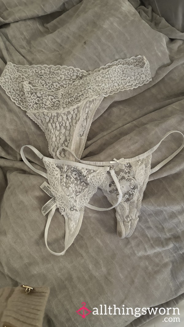 3x White Lace Thongs Well Worn