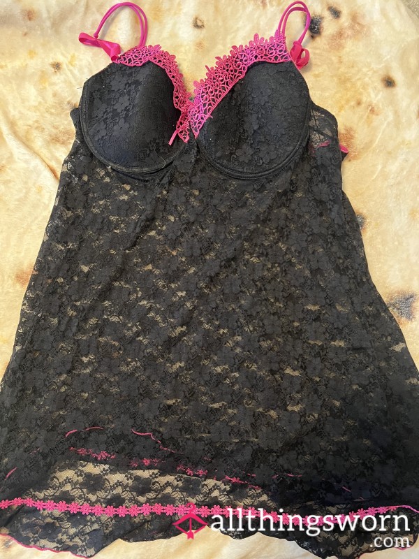 3xl Black Lace Lingerie With Pink Accents