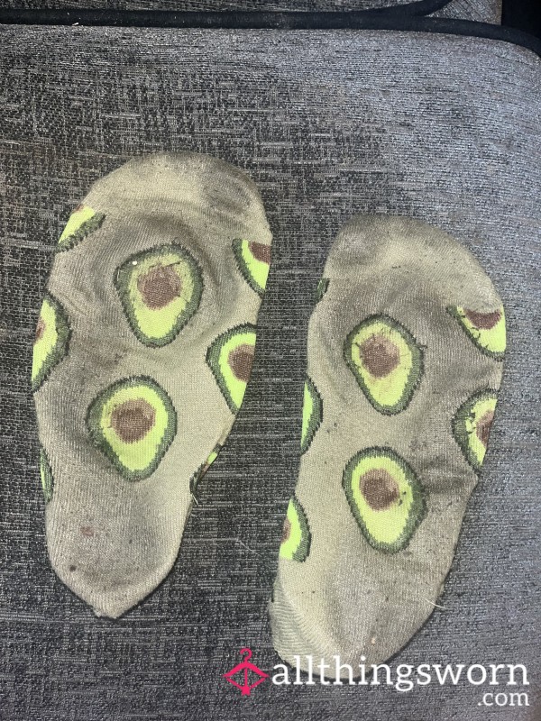 SOLD OTHERS AVAILABLE 4 Day Worn Green Avocado Ankle Socks