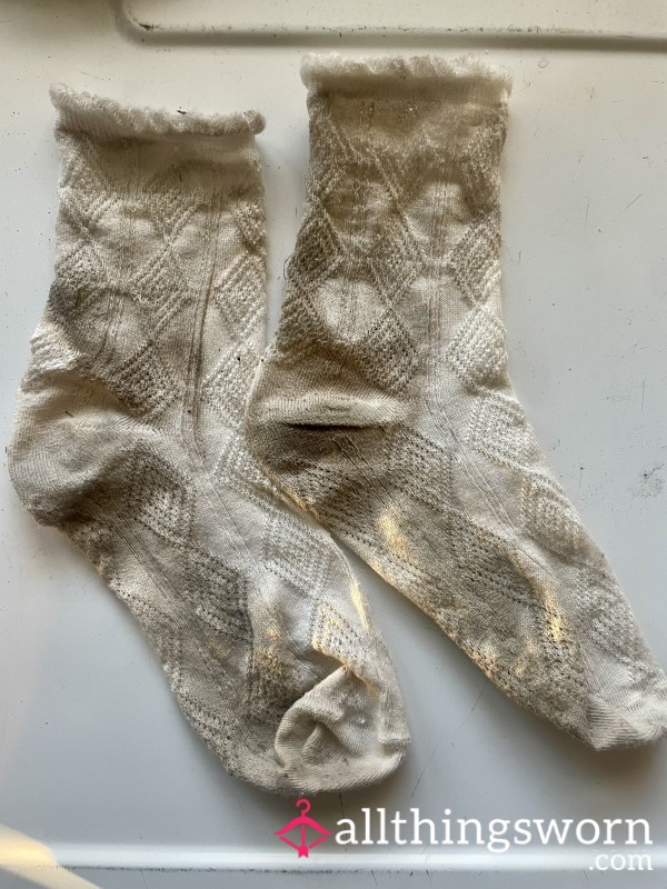 8 Days Worn RUINED White Ruffle Socks