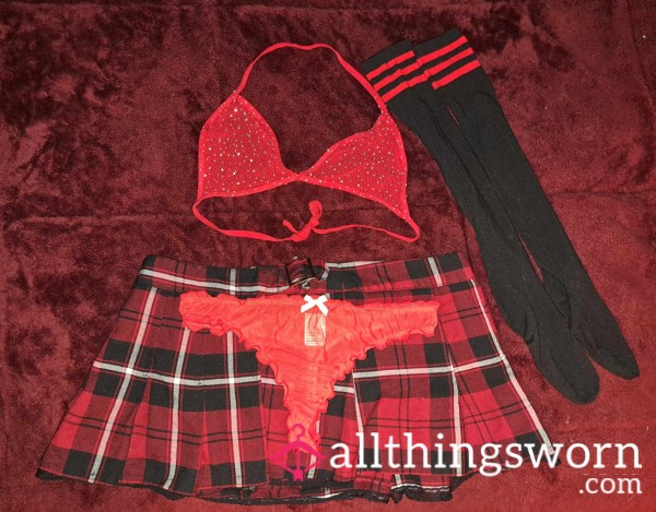 4 Pc. Plaid Skirt Outfit For Sissy