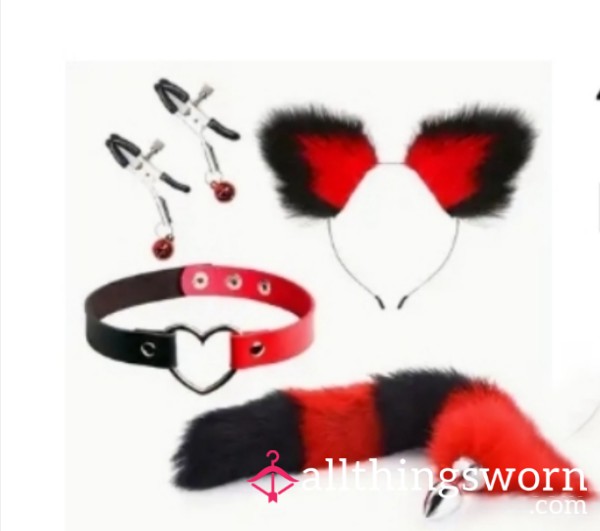 FOX TAIL 4 Pieces  RED/BLACK     S** Toys A**l