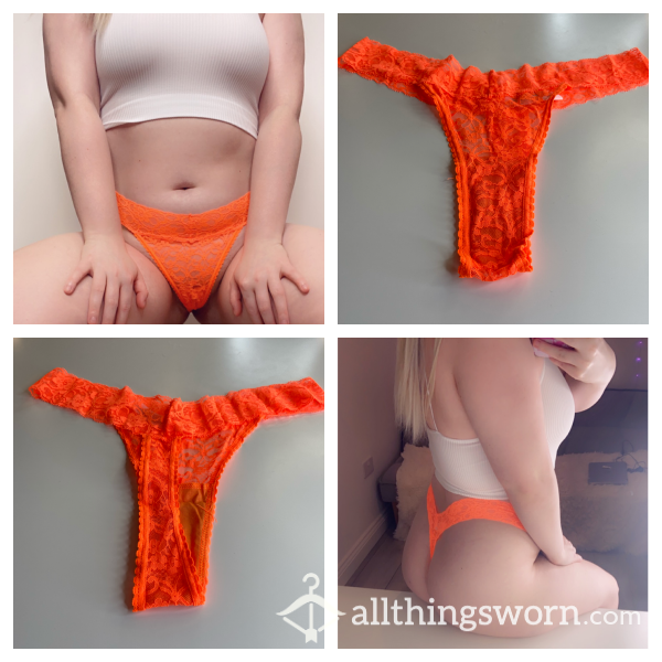 48h Wear Bright Orange Lace Thong