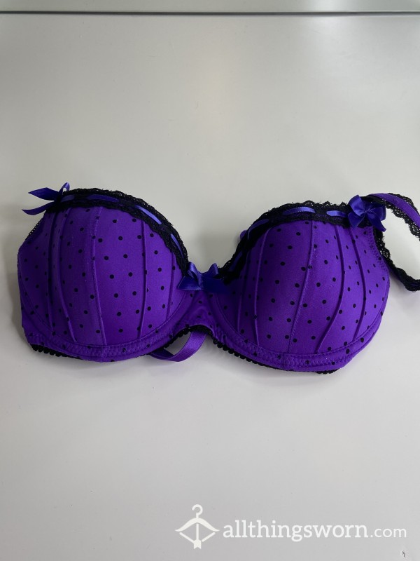 48h Wear OLD WORN OUT BLACK & PURPLE POLKA DOT BRA