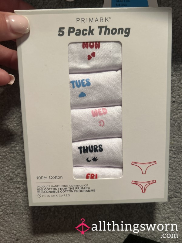 5 Pack Of Used Thongs With Day