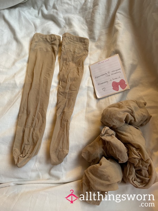 6 Pairs Of Sheer, Nude Coloured Knee High Stockings 💕