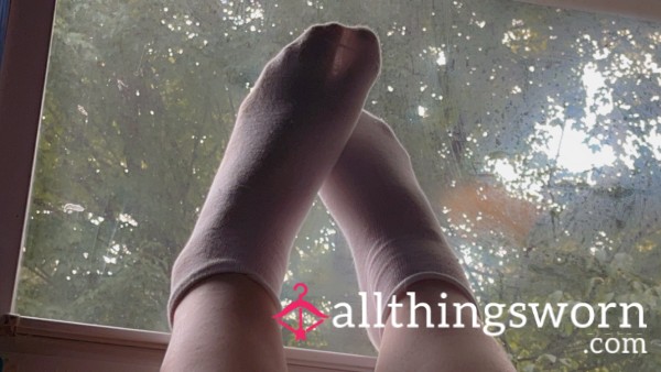 6 Pics White Almost See Thru Socks On Cute Feets