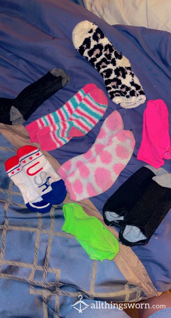 8 PAIRS Of Used Socks