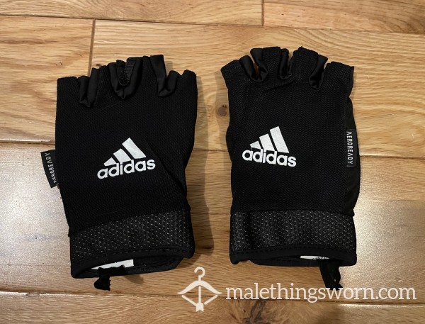 Adidas Adjustable Essential Workout Gym Training Gloves Finger-Less(L)- White Logo