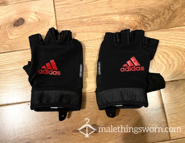 Adidas Adjustable Essential Workout Gym Training Gloves Finger-Less(L)- Red Logo