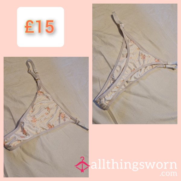 Adjustable Sides White Thongs With Flowers