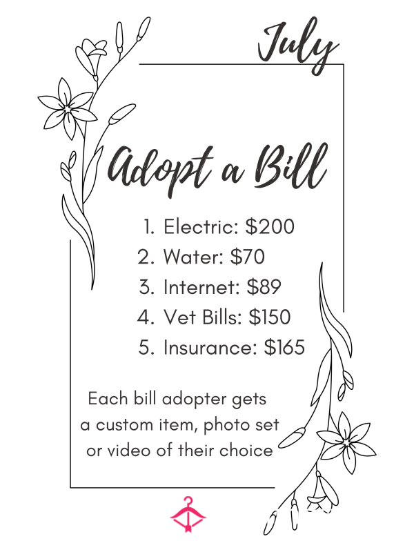 ADOPT A BILL - PAY A BILL, GET A FREE CUSTOM ORDER (PANTIES, SOCKS, BRAS, PHOTOS, VIDEOS, S**T SESSION)