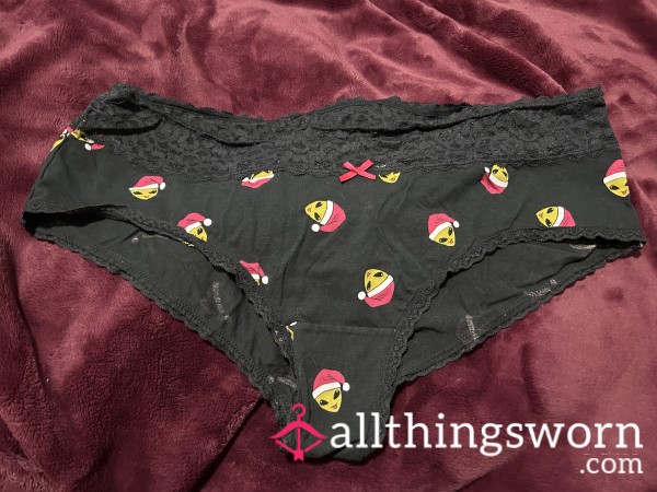 ~ALIEN HOLIDAY HAT PRINT BLACK COTTON CHEEKY PANTY~