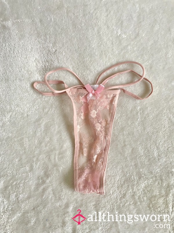 All Lace Strap Baby Pink Bow Thong