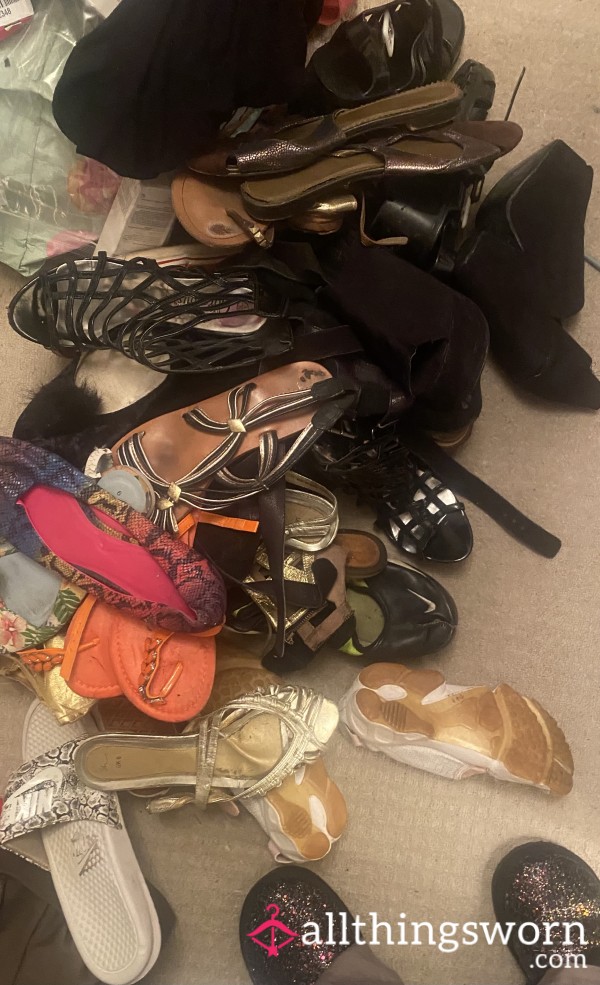 ALL THESE IN PHOTO- Old Smelly Foot Dust  Slippers Worn An Gym Trainers, Flats And Heels