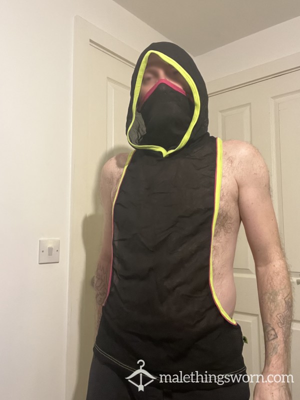 Andrew Christian Black Mesh Muscle Top With Hood And Mask