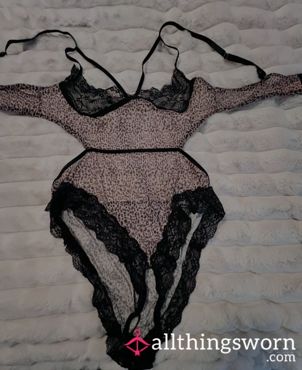 Animal Print Lace Teddy Crotchless