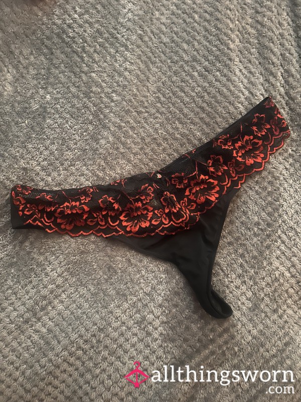 Ann Summers Red & Black Lace Thong