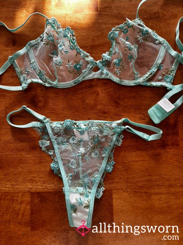 Aqua Colored Flor*l Thongs