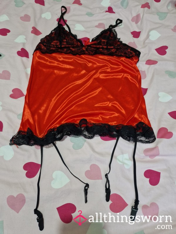 AS S**y Old Red And Black Silky Satin & Lace Negligee